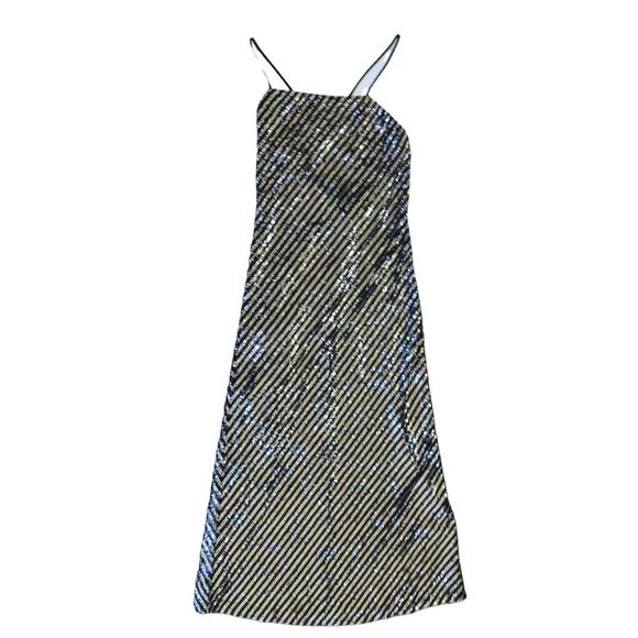 BARDOT Stripe Sequin Slip Maxi Dress Black Silver Formal Cocktail Party Prom - Picture 7 of 10